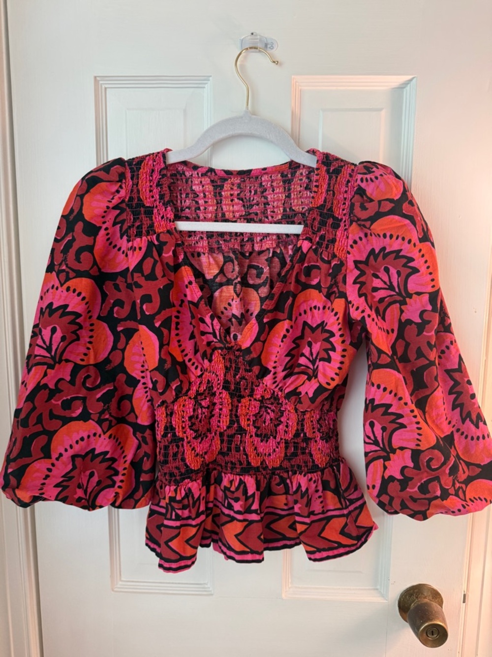 House of Harlow 1969 Floral Smocked Balloon Sleeves Blouse | XS